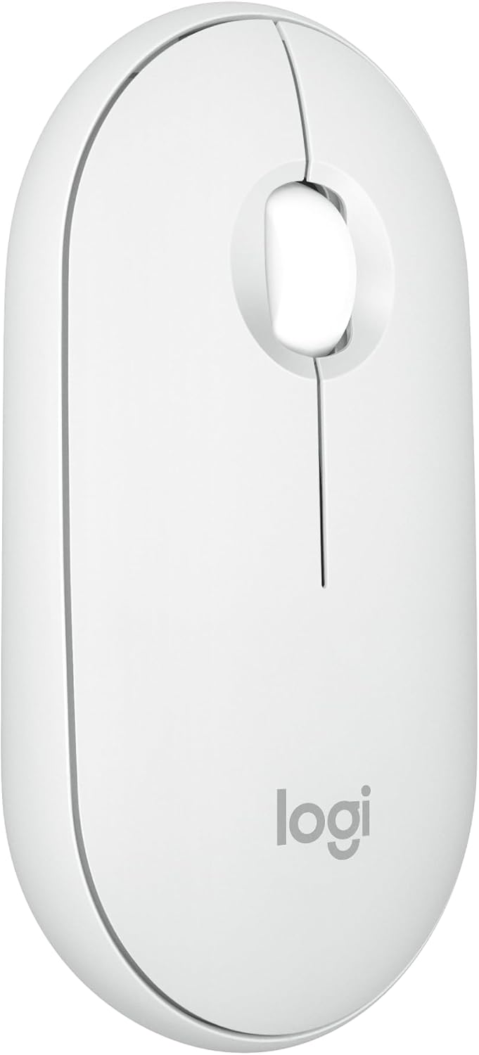 Logitech Pebble Mouse 2 M350s Slim Bluetooth Wireless Mouse, Portable, Customizable Button, Quiet Clicks, Easy-Switch for Windows, macOS, iPadOS, Android, Chrome OS - Tonal White