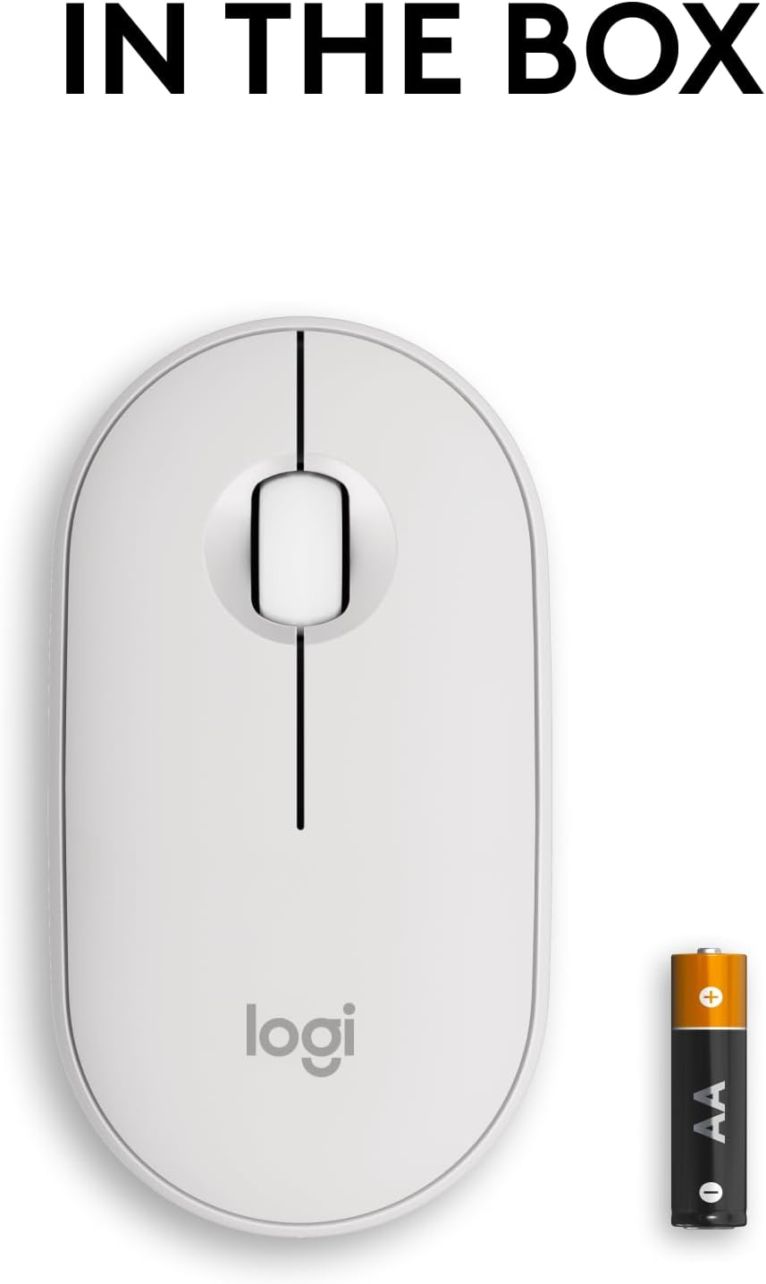 Logitech Pebble Mouse 2 M350s Slim Bluetooth Wireless Mouse, Portable, Customizable Button, Quiet Clicks, Easy-Switch for Windows, macOS, iPadOS, Android, Chrome OS - Tonal White