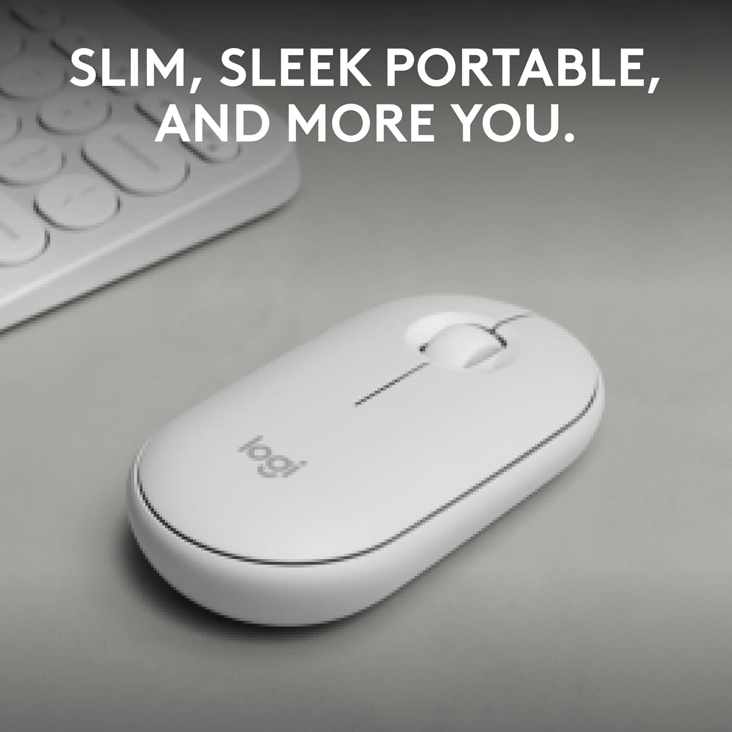 Logitech Pebble Mouse 2 M350s Slim Bluetooth Wireless Mouse, Portable, Customizable Button, Quiet Clicks, Easy-Switch for Windows, macOS, iPadOS, Android, Chrome OS - Tonal White