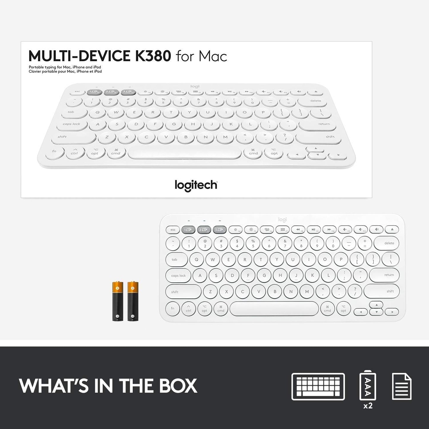 Logitech K380 Multi-Device Wireless Bluetooth Keyboard for Mac - Off White