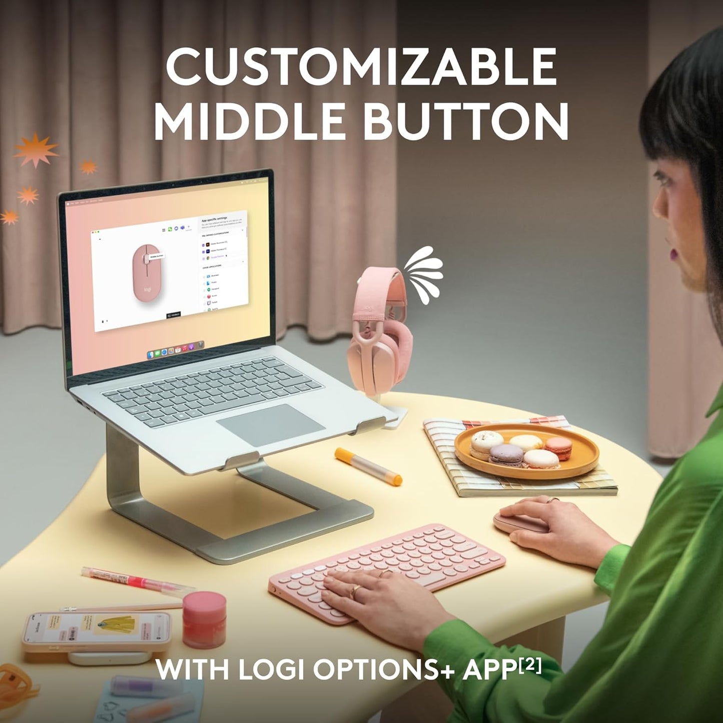 Logitech Pebble Mouse 2 M350s Slim Bluetooth Wireless Mouse, Portable, Customizable Button, Quiet Clicks, Easy-Switch for Windows, macOS, iPadOS, Android, Chrome OS - Tonal White