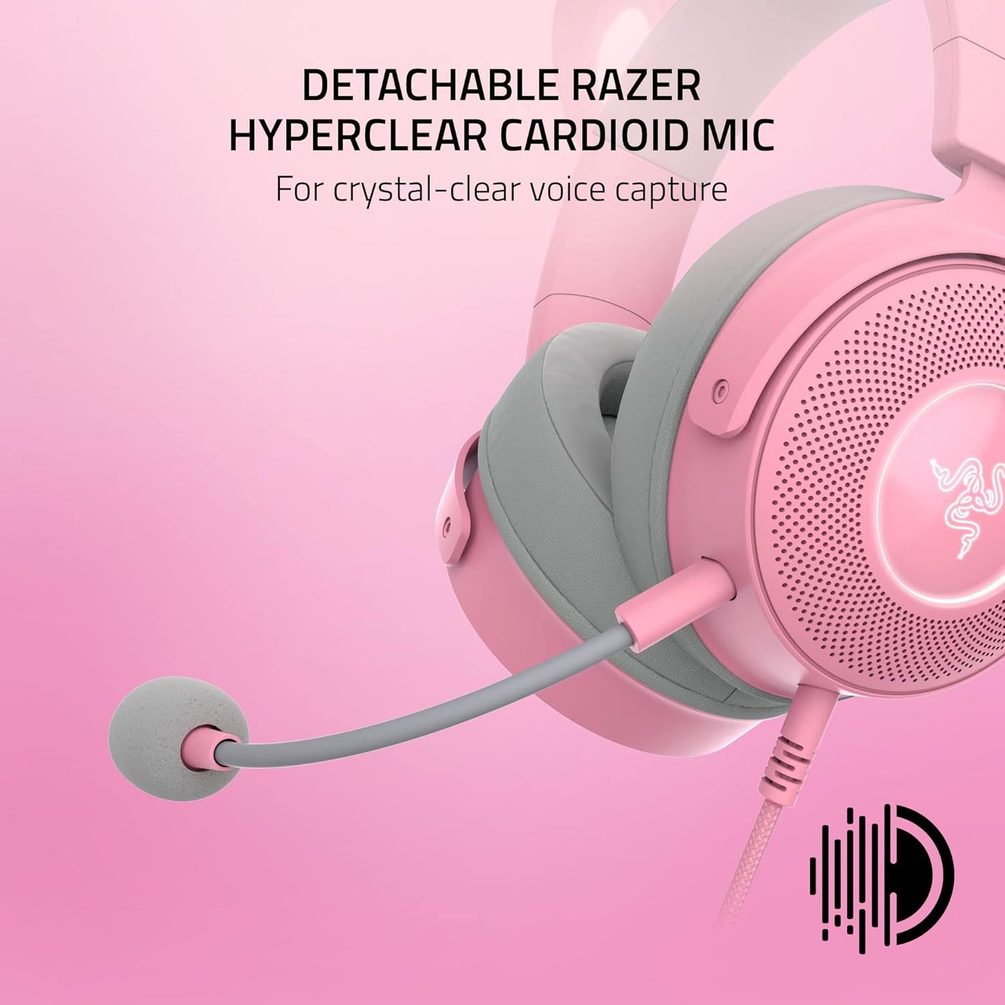 Razer Kraken Kitty V2 Pro Wired RGB Headset: Interchangeable Ears (Kitty, Bear, Bunny) - Stream Reactive Lighting - Detachable HyperClear Cardioid Mic - 50mm Drivers - 7.1 Surround Sound - Quartz Pink