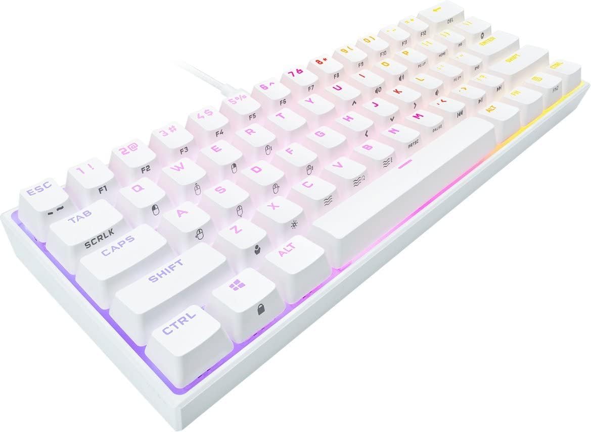 Corsair - K65 RGB Mini Wired 60% Mechanical, CH-9194114-NA, Cherry MX Speed Linear Switch Gaming Keyboard with PBT Double-Shot Keycaps - White