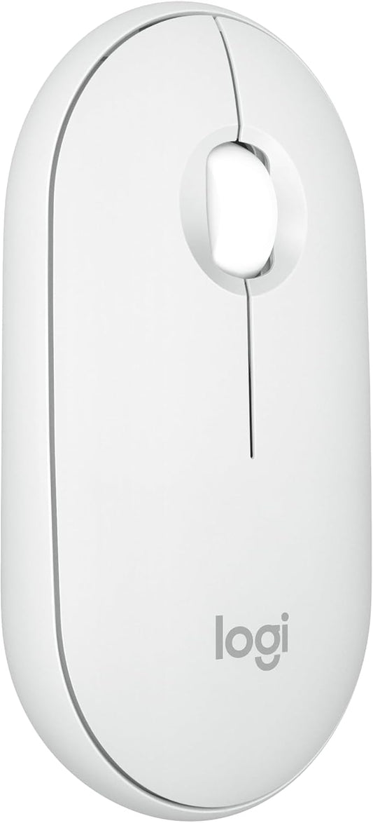 Logitech Pebble Mouse 2 M350s Slim Bluetooth Wireless Mouse, Portable, Customizable Button, Quiet Clicks, Easy-Switch for Windows, macOS, iPadOS, Android, Chrome OS - Tonal White