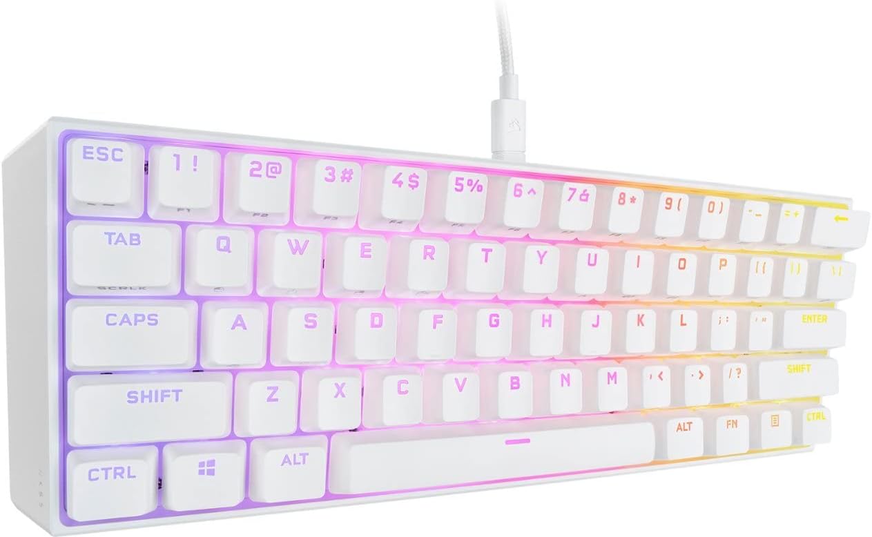 Corsair - K65 RGB Mini Wired 60% Mechanical, CH-9194114-NA, Cherry MX Speed Linear Switch Gaming Keyboard with PBT Double-Shot Keycaps - White