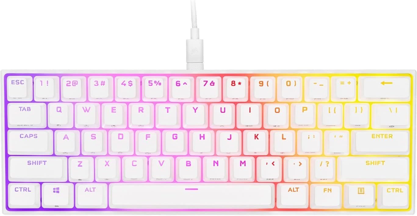 Corsair - K65 RGB Mini Wired 60% Mechanical, CH-9194114-NA, Cherry MX Speed Linear Switch Gaming Keyboard with PBT Double-Shot Keycaps - White