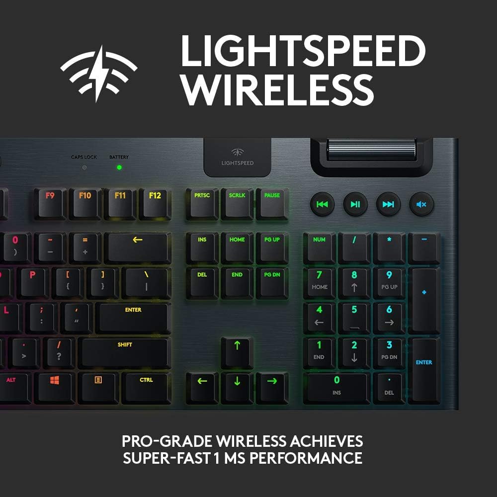 Logitech G915 LIGHTSPEED Wireless RGB Mechanical Gaming Keyboard Clicky, Pro-Grade Wireless, Low Profile Mechanical Switches, 22MM Ultra-Thin Design, Black