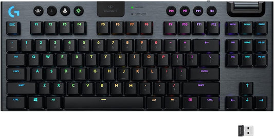 Logitech G915 TKL Tenkeyless Lightspeed Wireless RGB Mechanical Gaming Keyboard, Low Profile Switch Options, Lightsync RGB, Advanced Wireless and Bluetooth Support - Tactile,Black