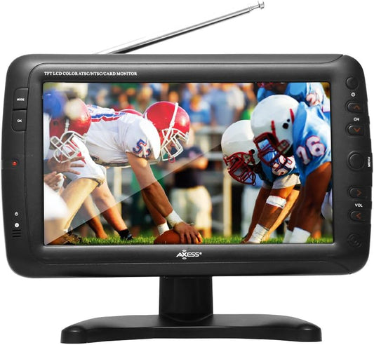 Axess Portable TV 9" Battery Powered Widescreen LCD Small TV TV1703-9 with ATSC Digital Tuner 2 Antennas, USB/SD Card & Headphone Inputs, AV Inputs & Full Func. Remote. Mini TV for Car, RV, Outdoor