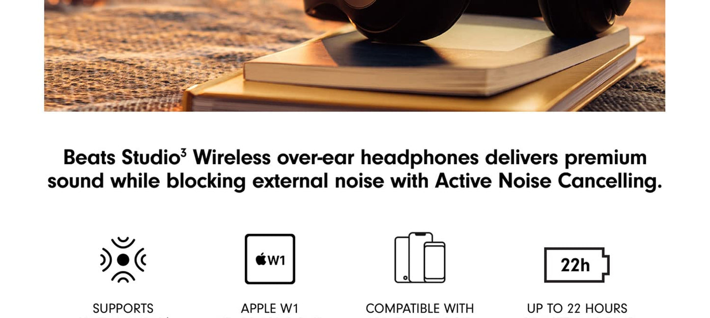 Beats Studio3 Wireless Noise Cancelling Over-Ear Headphones - Apple W1 Headphone Chip, Class 1 Bluetooth, 22 Hours of Listening Time, Built-in Microphone - Shadow Gray