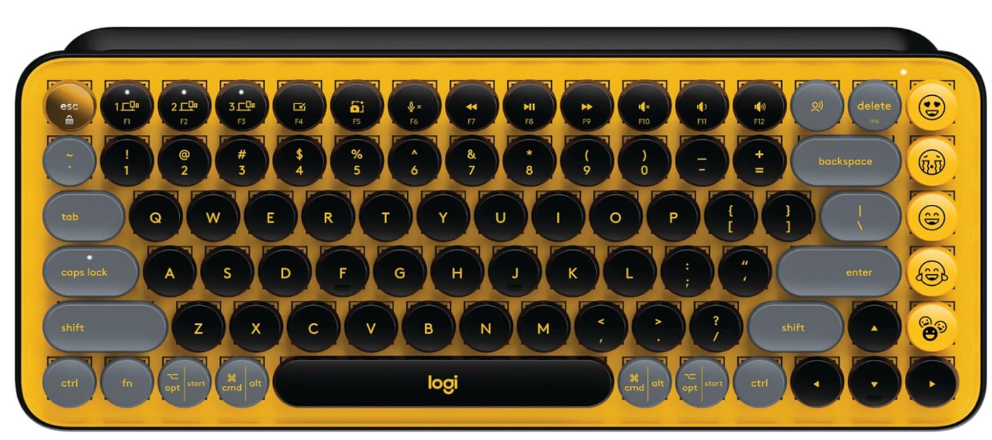 Logitech POP Keys Mechanical Wireless Keyboard with Customizable Emoji , Durable Compact Design, Bluetooth or USB Connectivity, Multi-Device, OS Compatible - Blast Yellow