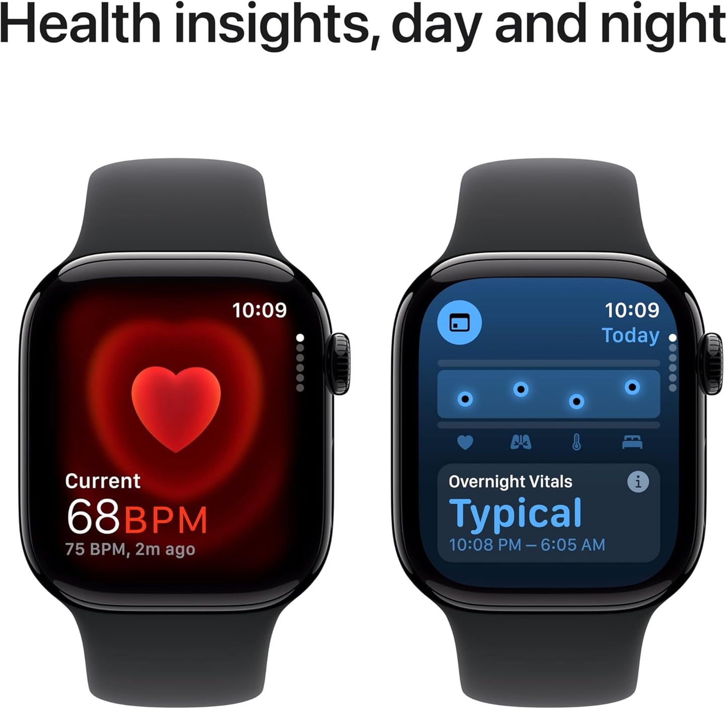 Apple Watch Series 10 [GPS or Cell 42mm-46MM case] Smartwatch with Jet Black Aluminium Case with Black Sport Band . Fitness Tracker, ECG App, Always-On Retina Display, Water Resistant