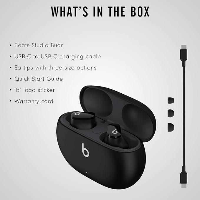 Beats Studio Buds - True Wireless Noise Cancelling Earbuds - Compatible with Apple & Android, Built-in Microphone, IPX4 Rating, Sweat Resistant Earphones, Class 1 Bluetooth Headphones - Black